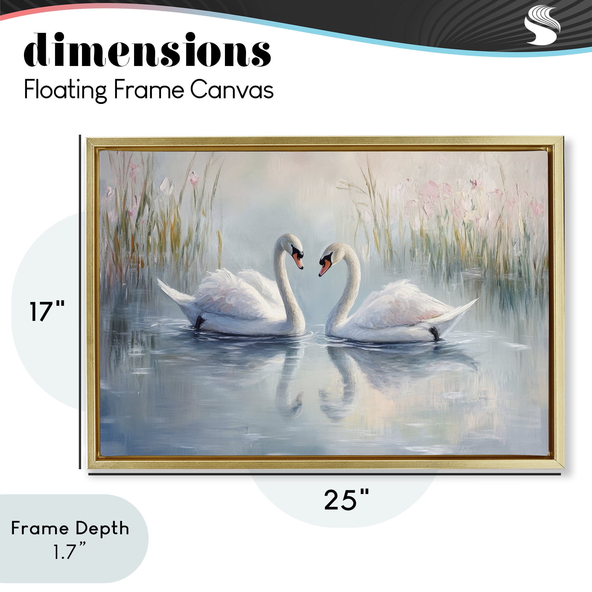 Stupell Industries Simple Swan Reflections Gold Framed Floater Canvas Wall Art, design by Petal Prints Design