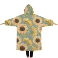 thumbnail image 2 of Oversized Wearable Blanket Hoodie,Green Sunflower Pattern Sherpa Blanket Hoodie with Super Pockets,Super Warm Fuzzy Pullover for Women & Men, 2 of 6
