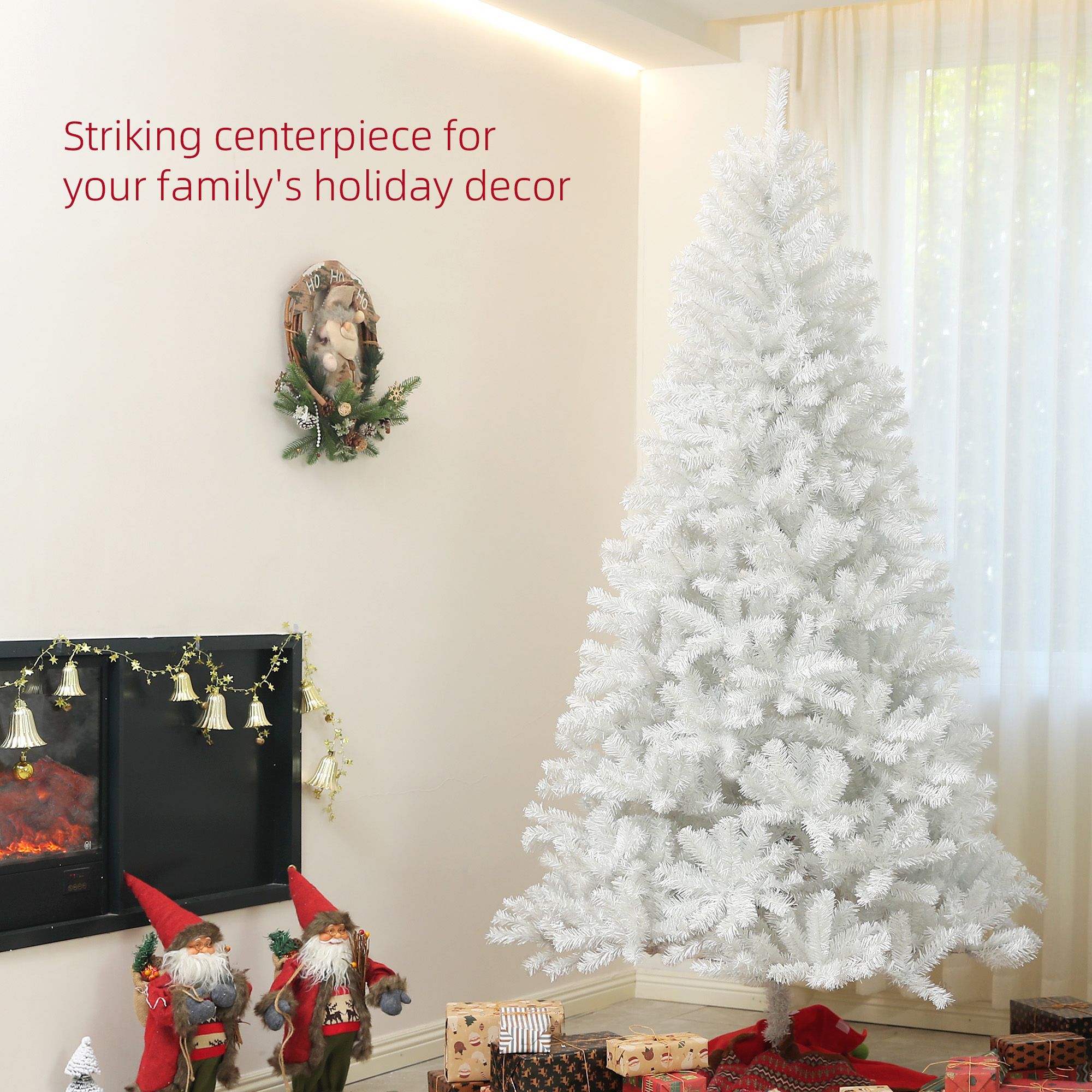 9FT White Fake Christmas Tree, Unlighted Artificial Trees w/ 2132 Branch Tips, Auto Open & Steel Base, Perfect for Home, Holiday
