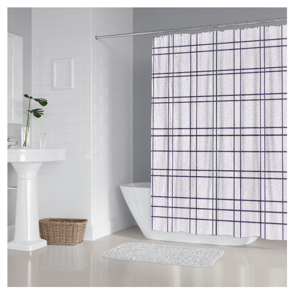 FABOTD Shower Curtain Boho Shower Curtain Minimal Grid Pattern Shower