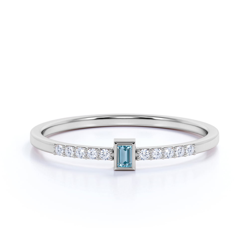 Dainty 14k Rose Gold Solitaire Aquamarine Pear-Shaped Modern Engagement Rope Ring