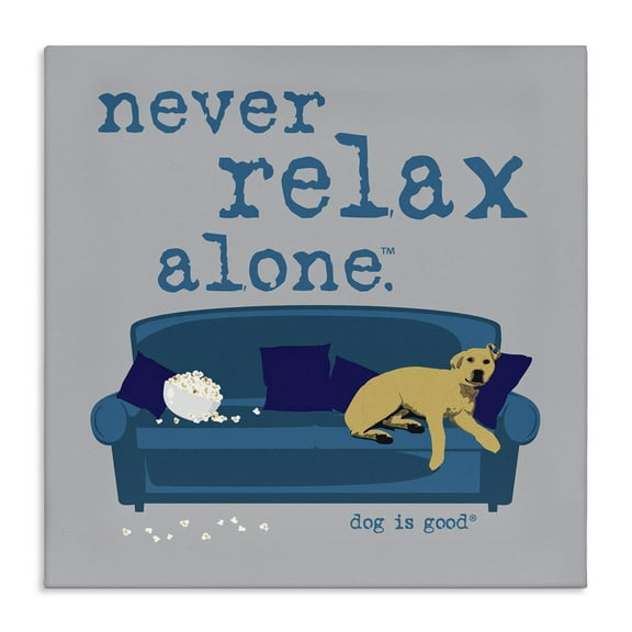 Stupell Industries Never Relax Alone Dog Animals Painting Wrapped Canvas Art Print Wall Art, 17 x 17