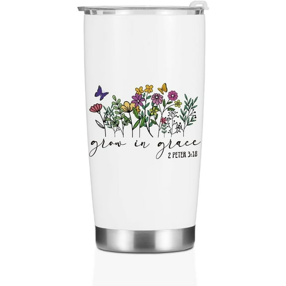 Inspirational Gifts for Women Girls Tumbler, Positive Christian Gifts Birthday Christmas, Religious Faith Wildflower Butterfly Coffee Mug Stainless Steel Vacuum Insulated Double Wall Travel Cup,20oz