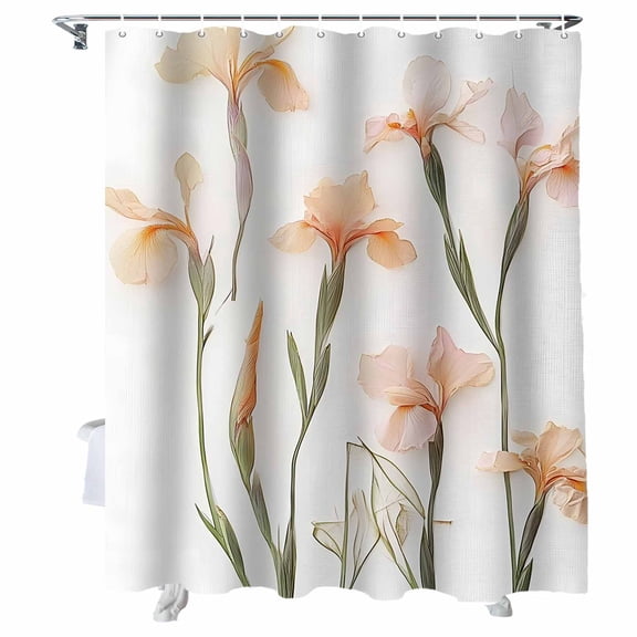 Shower Curtains Watercolor Spring Orange Flower Bath Curtain Floral Leaf Waterproof Bathroom Shower Curtain Set with Hooks Decoration 72 x 72 Inches