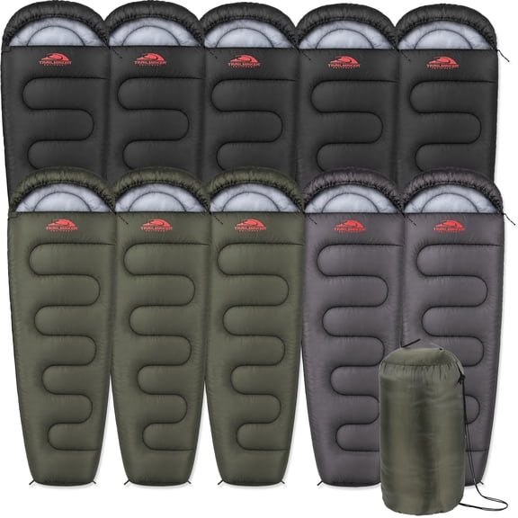 Trailmaker (10 Pack) Adult Hooded Mummy Sleeping Bags with Carry Bag - Cold Weather 5 Degree 5°F /-15°C; Backpacking, Camping, Hooded Sleeping Bags for Indoors, Outdoors