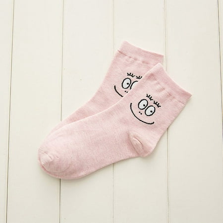 

Thinsont 1 pairs New Women Girls Cotton Socks Sports Cartoon Smiling Face Hosiery Light Pink NO4