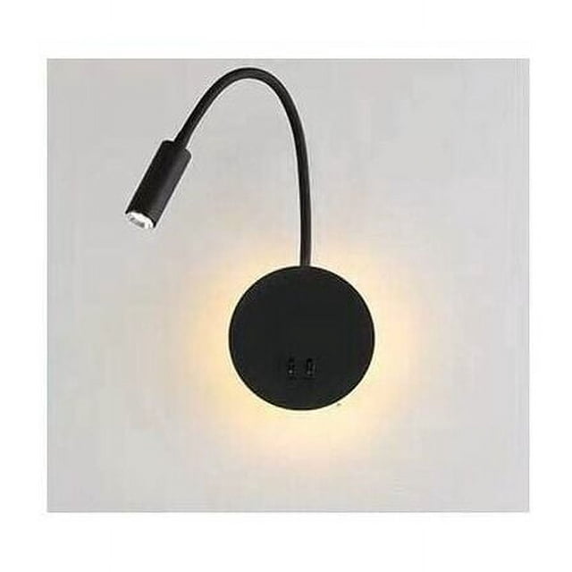 Lámpara de lectura LED de cuello de cisne flexible para mesita de noche, 3+8 W, color negro, montaje en pared, blanco cálido 3000 K, control mediante interruptor, diseño moderno