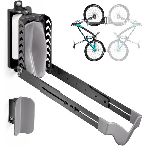 Swivel Bike Rack Wall Mount, Bike Hangers for Garage, Space-Saving Vertical Bike Holder, Holds up to 77 lbs, Bicycle Wall Hanger Storage, No Heavy Lifting Required Indoor Hanging Bike Rack-Gray