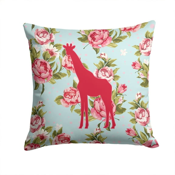 Carolines Treasures Giraffe Shabby Chic Blue Roses Canvas Fabric Decorative Pillow BB1001 14Hx14W multicolor