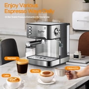 Home Barista Espresso Machine with Milk Frother, Single & Double Shot Brew, ESE Pod Ready, Removable Water Tank for Cappuccino, Latte and Macchiato Brewing