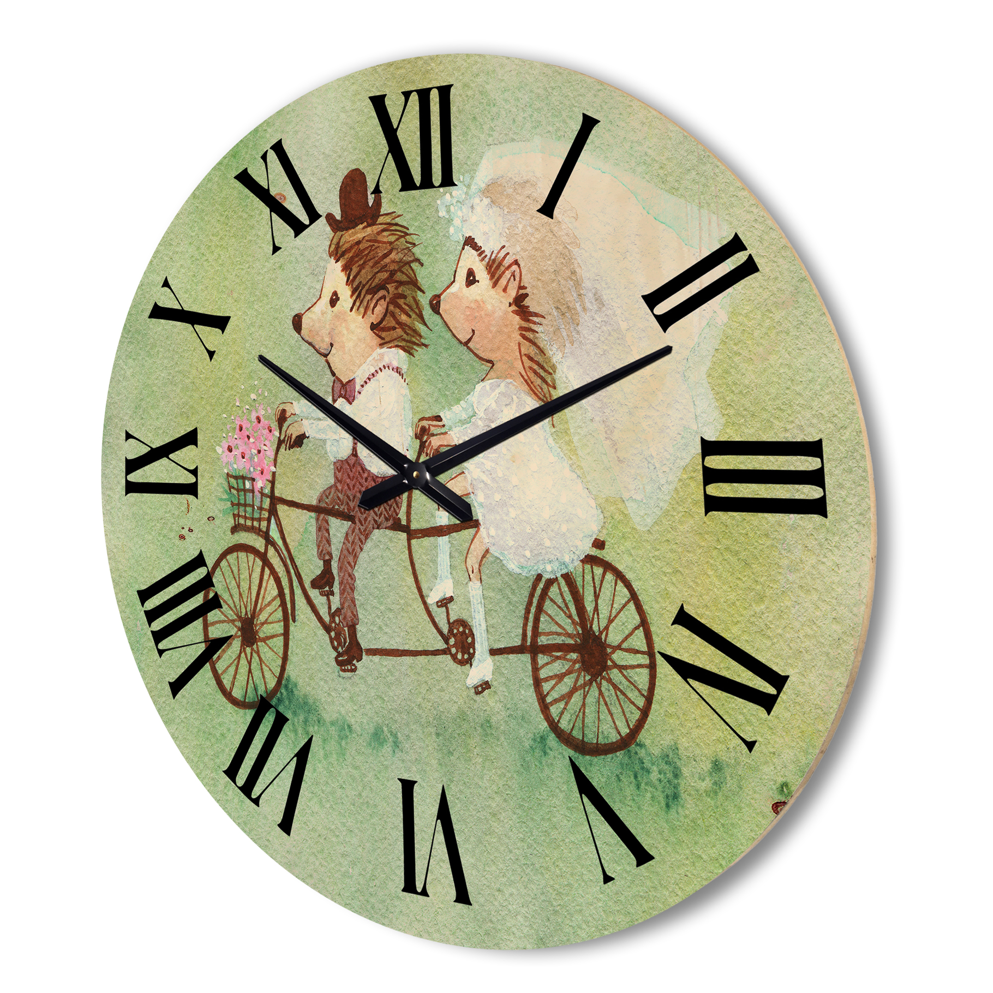 Designart 'Wedding Couple of Hedgehogs Riding A Bike' Traditional Wood Wall Clock