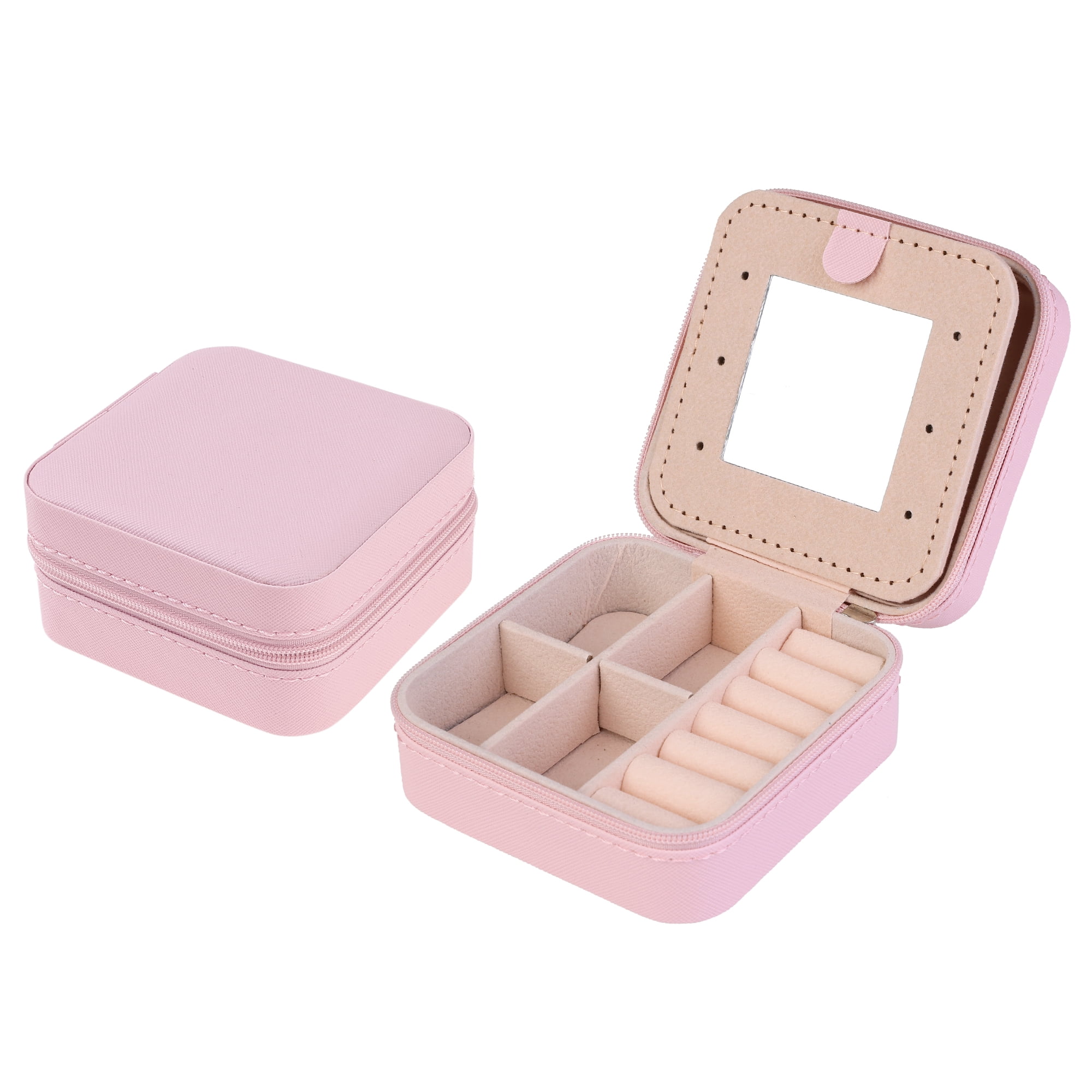Unique Bargains Jewelry Box Small PU Leather Jewelry Organizer Case Storage Display Holder Pink