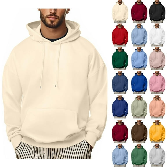 CFLVAEK Mens Big and Tall Hoodies Lightweight Fall Pullover Tops Casual Long Sleeve Hoodie Sweatshirts Solid Color Drawstring Sweatshirt with Pockets Red L