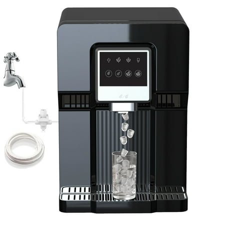 IKT Countertop Bottleless Water Cooler Dispenser Ice Maker with Water Line Ice Cubes 18 lbs Daily Capacity (NO HOT Water NO Filter)