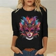 thumbnail image 5 of Mceream 3/4 Sleeve Mardi Gras Shirts Womens Holiday Tunic Tops Fashion Graphic Mask Carnival Themed Party Tshirts Casual Crewneck Blouses Clothes plus size outfit Black XXXXL, 5 of 6