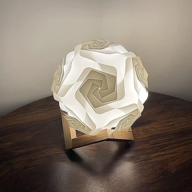 Lámpara LED de montaje DIY Lámpara de noche de juguete Lámpara de luna Luz de noche USB creativa Decoración de dormitorio infantil Lámpara de mesa pequeña con soporte de madera (blanco)