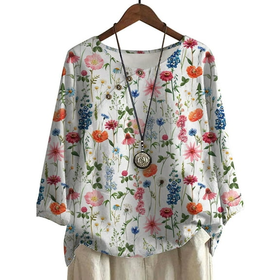 CLOOCL Plus Size T-shirt Women Blouse Small Floral Graphics Print Button Decorate Long Sleeve Tops Casual Female Autumn Clothing