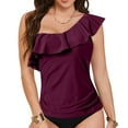 thumbnail image 2 of adviicd Womens One Shoulder Tankini Swim Tops Ruffle Quick Dry Bathing Suit Tops No Bottoms RD2, S, 2 of 6