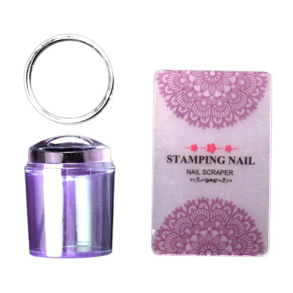 UDIYO 1 Set Nail Stamp Tool with Nail Scraper Delicate Touch Transparent Head Nail Silicone Template Seal Stamp for Home Use