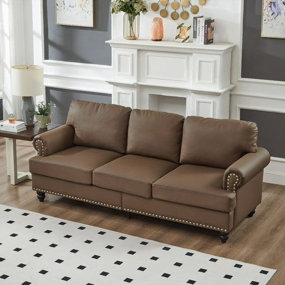 Modern Classic Design 83" Leather Sofa with Nails for Living Room