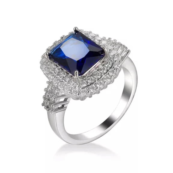 7*9mm Blue Zirconia 925 Silver CZ Band Women's Jewelry Engagement Ring Size 6-10