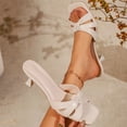 thumbnail image 5 of Womens Kitten Heels Sandals Square Open Toe Strappy Low Heel Slides Slip on Backless Mules Comfortable Summer Dress Shoes White Size 6, 5 of 7