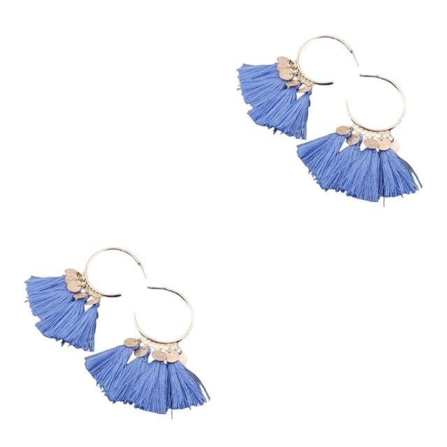 Pendientes de araña Minnieouse Estilo vintage bohemio Forma Tribal Borla Oreja Cuelga Adorno Aro Azul 2piezas