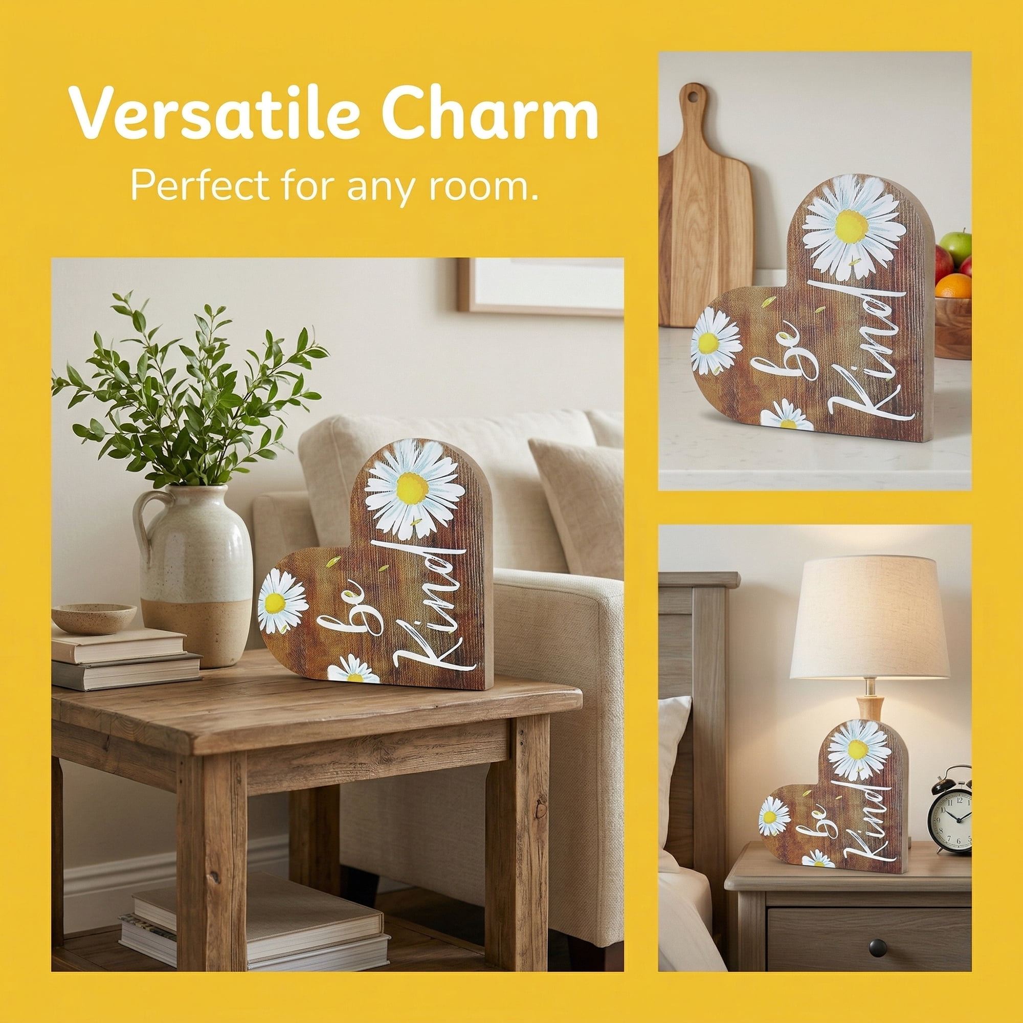 Unique Bargains 2Pcs Wooden Heart Signs Freestanding Heart Tabletop Decor Brown 6.3in