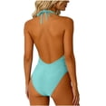 thumbnail image 6 of Stamzod Tummy Control Swimsuits for Women Deep V Neck One Piece Swimsuit Crisscross Halter Bathing Suit Backless Swimwear Light Blue B XL, 6 of 9