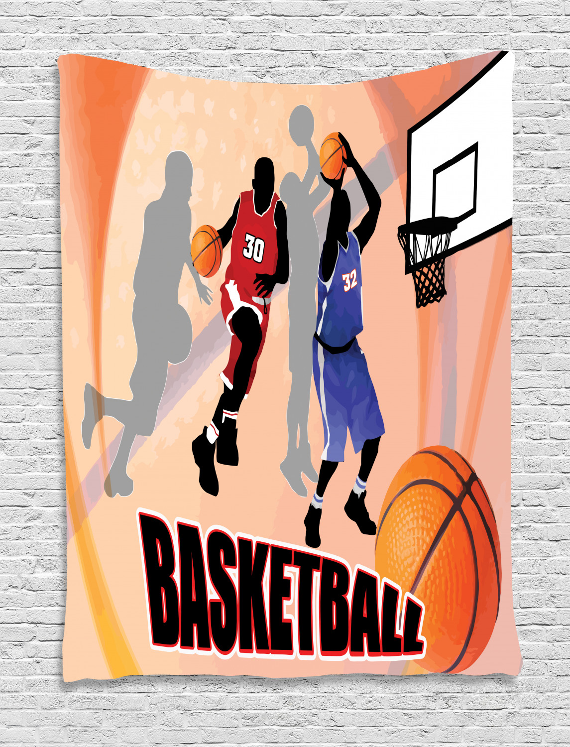 Basketball Tapestry, Basketball Action Players on Abstract Background