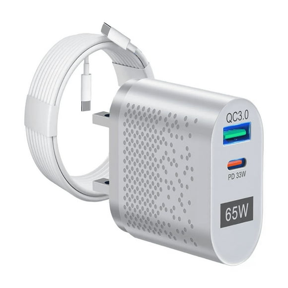 Cargador Carga Rápida 2 Usb Pd Qc3.0 65 W Con Cable Tipo C