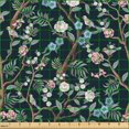 thumbnail image 2 of Ambesonne Floral Fabric by the Yard Upholstery, Romantic Art Spring Branches, 2 Yards, Black Brown and Laurel Green, 2 of 5