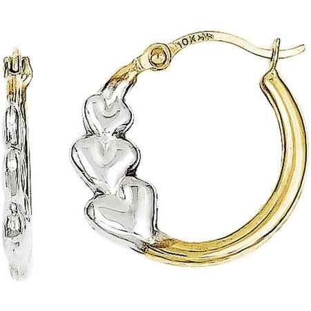 10kt Gold and Rhodium Heart Lightweight Hoop Earrings