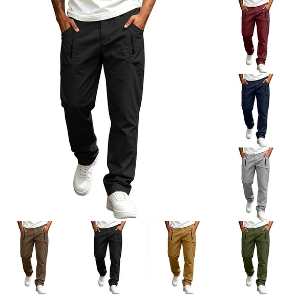 Vetsdori Men's Cargo Pants Stretch Elastic Waist Zipper Pocket Black Fashion Casual Pantalones Straight Leg Trousers for Men Travel