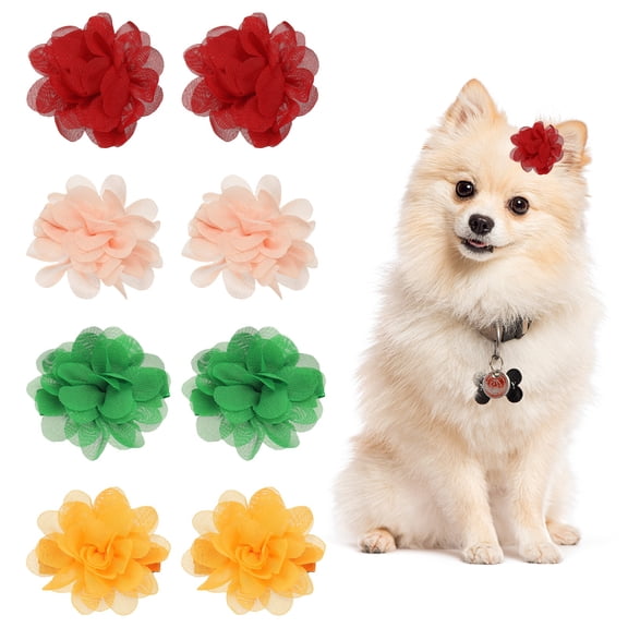 Uxcell Flower Dog Hair Bows, Pet Flower Cute Hair Collar with Clips Soft Chiffon Cat Tie Floral Grooming Accessories, (Multcolor, 8Pcs), Intended for Small Puppies Cat Party Birthday