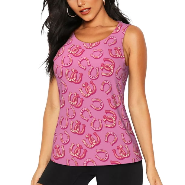 Balery Cute Cowgirl Camiseta sin mangas estampada ligera para mujer, tops de entrenamiento sin mangas, camisetas de yoga transpirables de secado rápido.-Small
