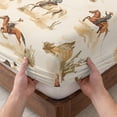 thumbnail image 3 of Twin Sze Fitted Sheet Set - Western Cowboy 2 Piece Bedding Sets 16" Deep Pocket Fitted Sheet with 1 Pillowcase, Vintage Country Horse Plants Art Brushed Microfiber Hotel Luxury Bed Sheets, 3 of 9