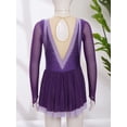 thumbnail image 4 of CHICTRY Kids Girls Dance Dress Rhinestones Rhythmic Gymnastics Leotard Long Sleeve Skating Lyrical Dancewear Purple 6, 4 of 7