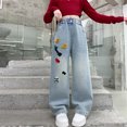 thumbnail image 2 of ZACPNCV Teen Youth Casual Wide Leg Jean Pants for Girls Put On Denim Pants Bow Embroidery Trouser Girl Clothing Blue 11-12 Years, 2 of 9