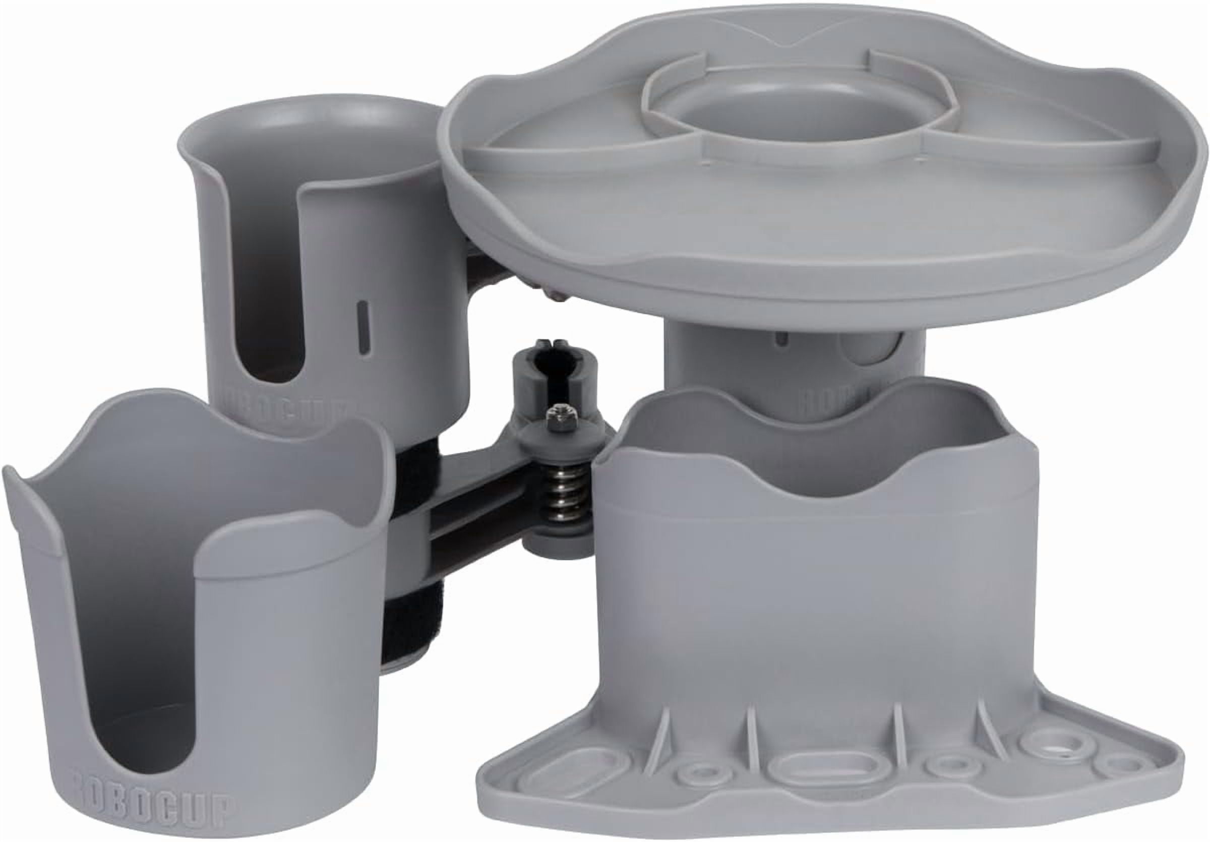 ROBOCUP Gray Ultimate Bundle Portable Clamp-On Cup Holder Set with Plate, Plus & Holster for Drinks, Phones and Accessories
