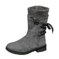 thumbnail image 5 of Rokment Womens Retro Mid Calf Boots with Back Lace up Vintage Suede Knit Patchwork Winter Fall Combat Cowboy Work Boots Grey Size 6, 5 of 6
