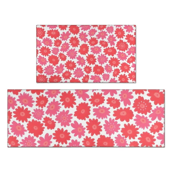 Pioneer Flower Floral Print Pattern Kitchen Rugs Sets Of 2,Anti Fatigue Kitchen Mat Rugs Non Slip Washable,Decorative Kitchen Floor Mats for Kitchen,Sink,Laundry,17"x30" 17"x47"
