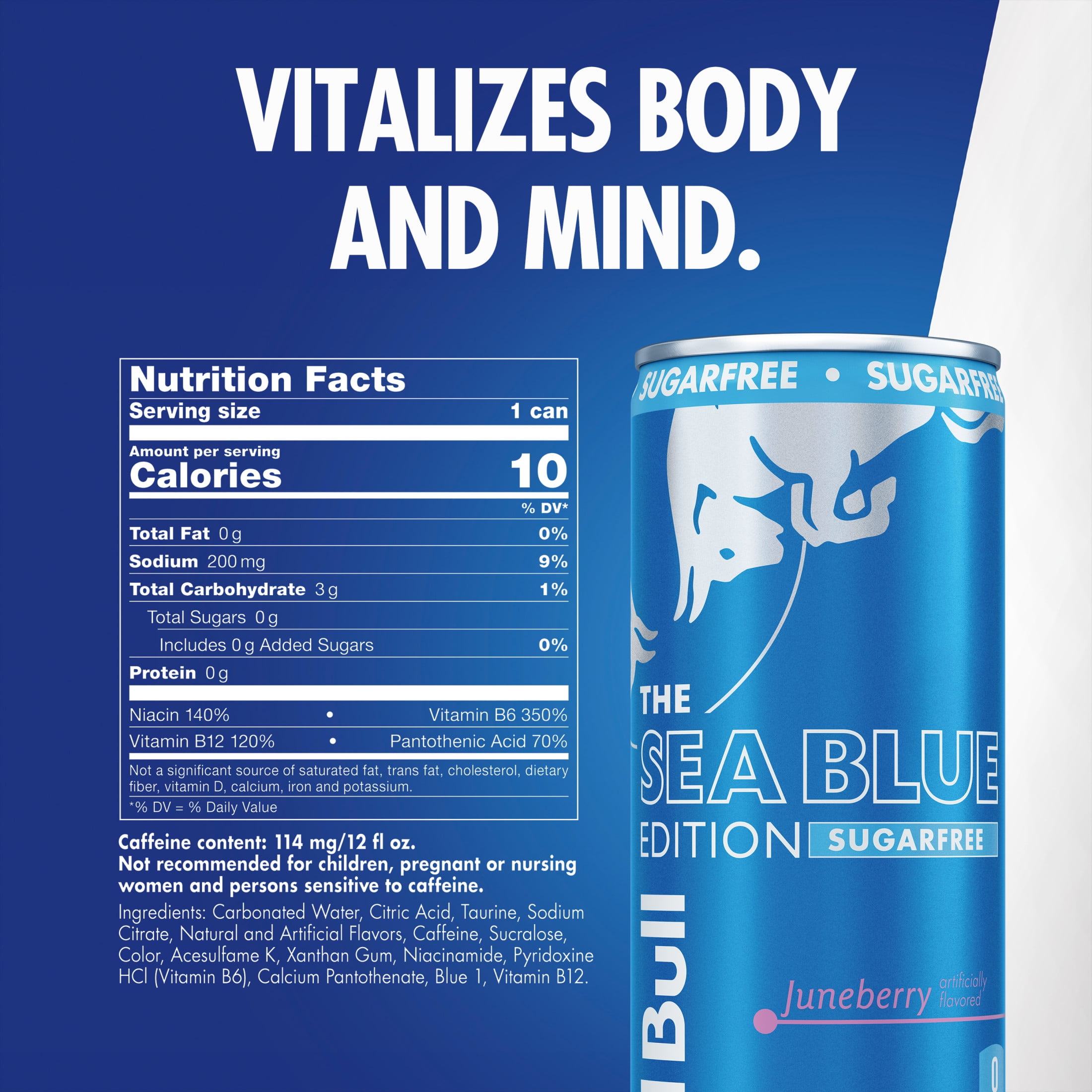 Red Bull Sea Blue Edition Sugarfree Energy Drink,  Juneberry,  12 fl. oz.,  6 x 4 Cans