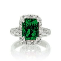 1.5 Carat Cushion Cut Emerald Halo Engagement Ring for Women on 10k White Gold