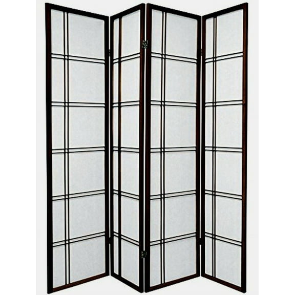 Legacy Decor Double Cross Shoji Screen 4 Panel Room Divider, 71" Tall, Espresso