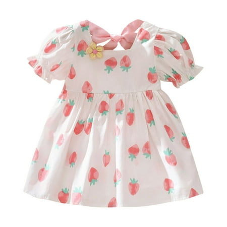 

TAIAOJING Toddler Summer Dresses for Girls Baby Short Sleeve Strawberry Prints Dance Party Princess Dresses For 12-18 Months