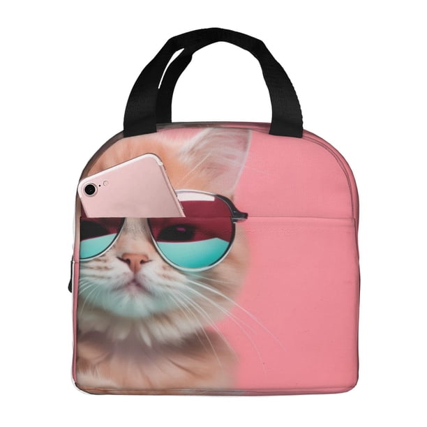 Disketp Cool Cat Pink Sunglasses Bolsa Térmica para Almuerzo para Hombre y Mujer, Ideal para Trabajo, Senderismo y Picnic