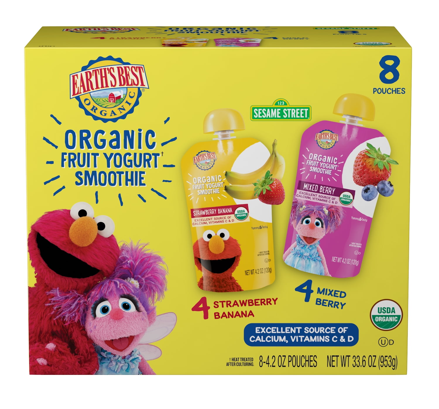 Earth's Best Organic Fruit Yogurt Smoothie Variety Pack, Strawberry Banana & Mixed Berries, 4.2 oz, 8 Pack