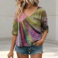 thumbnail image 2 of DHFJKG Tshirts Shirts For Women Boho Top Rainbow Print 3/4 Sleeve V Neck Loose Fit Graphic Tees Retro Bohemian Trendy Tops, 2 of 6