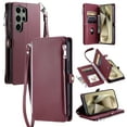 thumbnail image 2 of For Samsung Galaxy S25 Ultra Wallet Case – Crossbody Strap+Hand Lanyard & Zipper Pocket Credit Card Slots,Drop Tested PU Leather Magnetic Folio Cover with RFID Blocking Card Holder Phone Case,Winered, 2 of 9